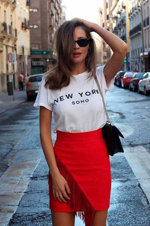 С чем носить красную юбку - стильные образы 2020