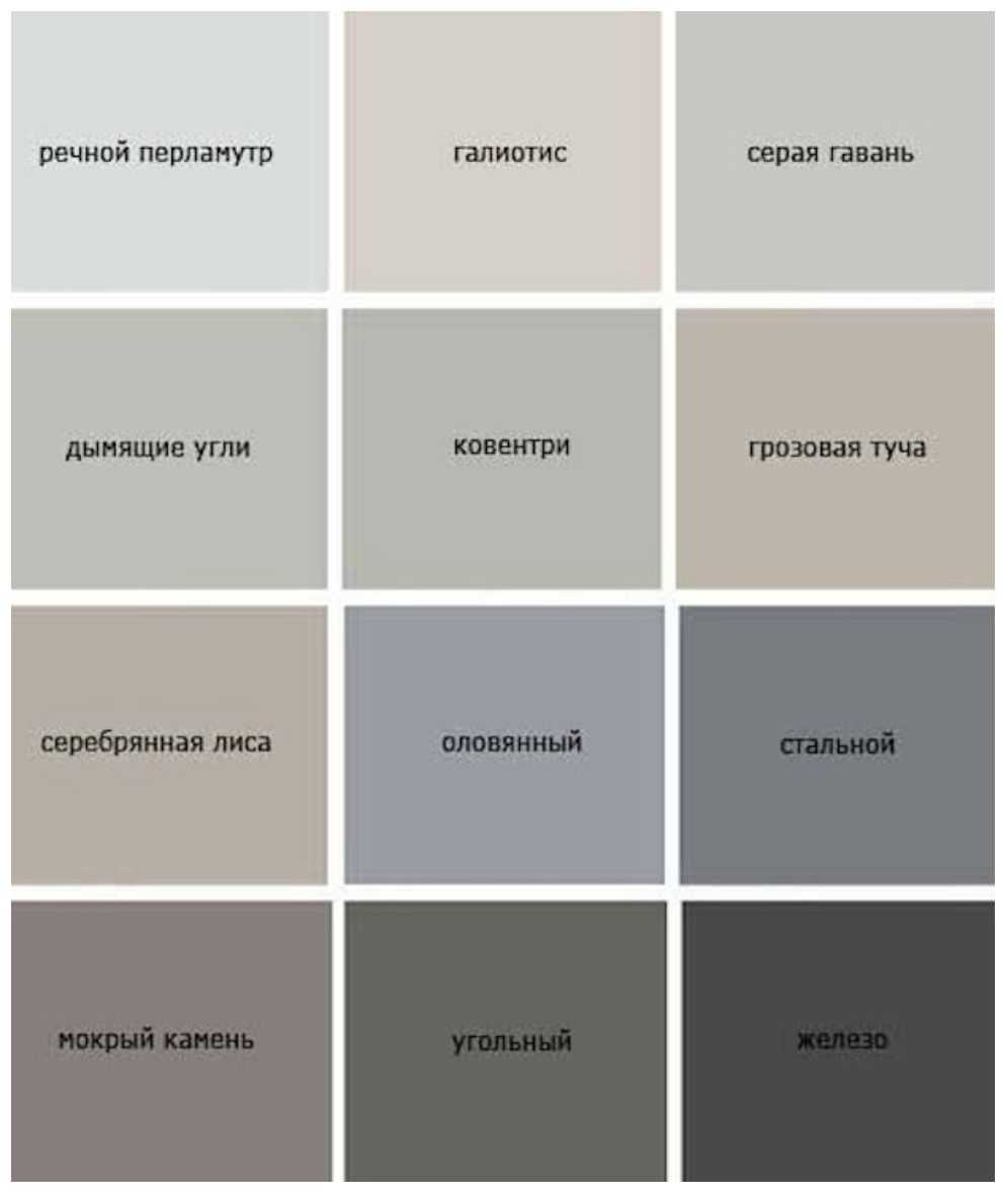 Оттенки серого цвета палитра с названиями