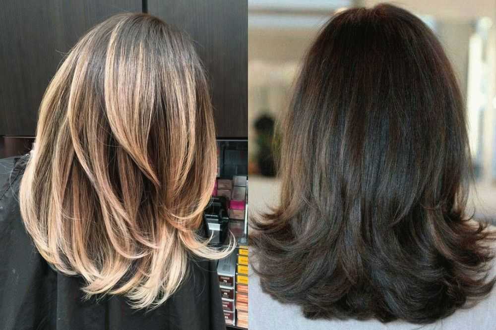 Покраска волос средней длины до и после